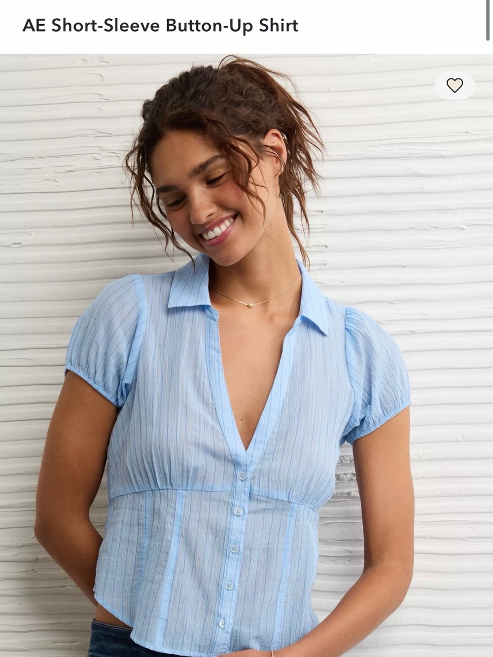 American Eagle Outfitters Light Blue Striped Button-Front Blouse